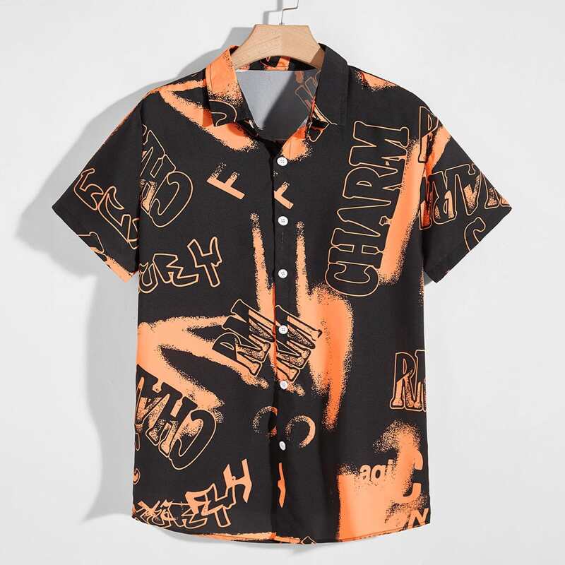 Guys Letter Graphic Shirt, Multicolor