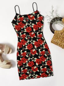 SHEIN Privé 花卉生菜邊包臀洋裝 - 彩色 - 查看 1