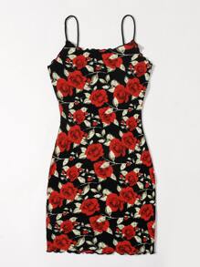 SHEIN Privé 花卉生菜邊包臀洋裝 - 彩色 - 查看 3