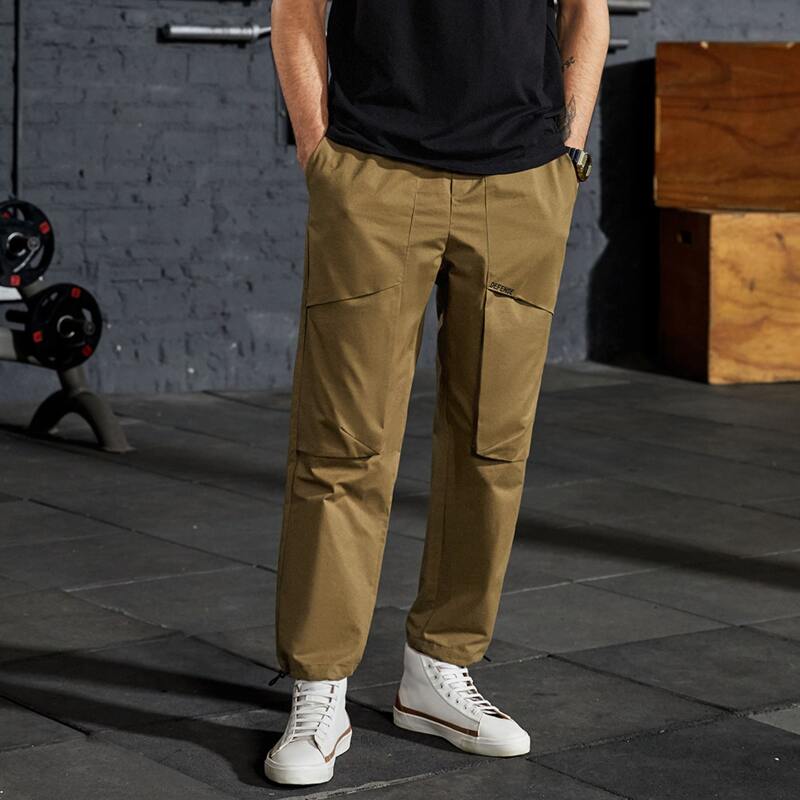 

Guys Letter Embroidered Drawstring Pocket Pants, Khaki