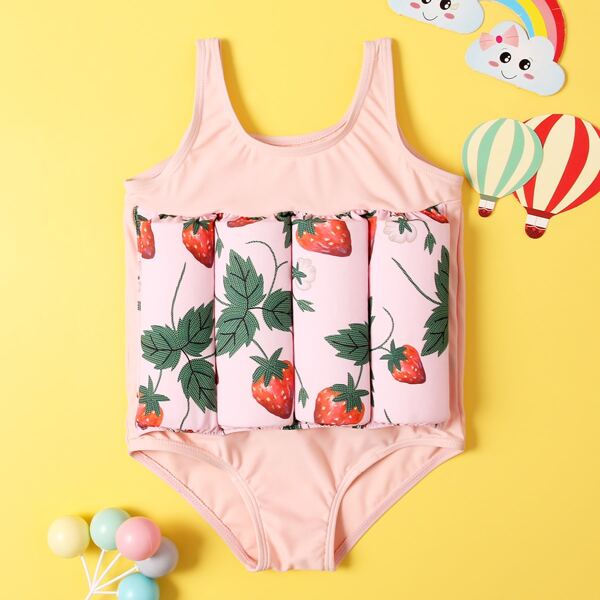 

Toddler Girls Strawberry Float One Piece Swimsuit, Baby pink