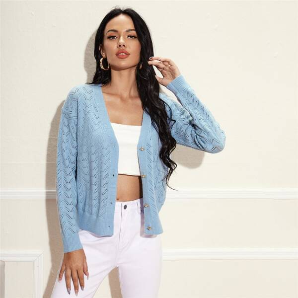 

Drop Shoulder Button Front Cardigan, Pastel baby blue