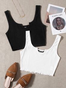 SHEIN 2 packs de camiseta de punto de cuello con muesca - Blanco y Negro - Ver 1