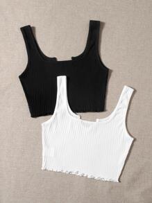 SHEIN 2 packs de camiseta de punto de cuello con muesca - Blanco y Negro - Ver 2