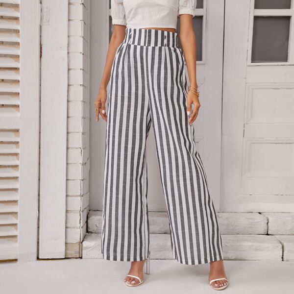 

Vertical Striped Wide Leg Pants, Multicolor