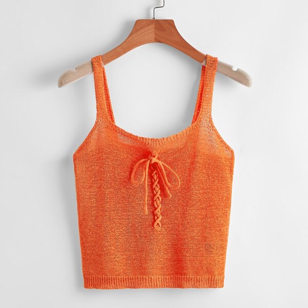 

Neon Orange Lace Up Detail Knit Top