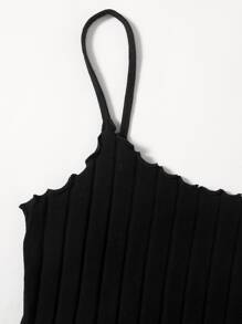 Muchica Lettuce Trim Cami Top & Cycling Shorts Set - Black - View 4