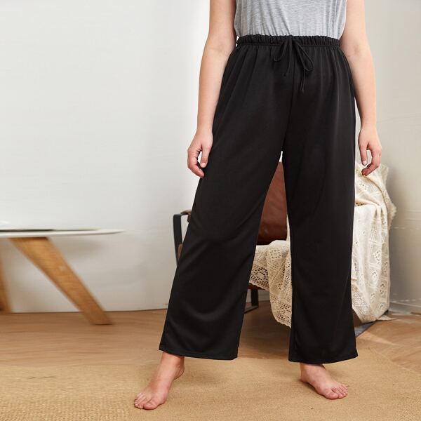 

Plus Knot Front Wide Leg Sleep Pants, Black