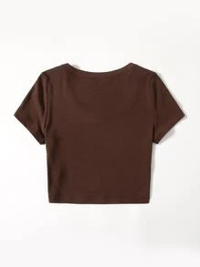 Muchica Camiseta unicolor tejida de canalé - Marrón Chocolate - Ver 2