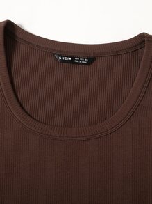 Muchica Camiseta unicolor tejida de canalé - Marrón Chocolate - Ver 4