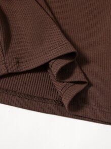 Muchica Camiseta unicolor tejida de canalé - Marrón Chocolate - Ver 5