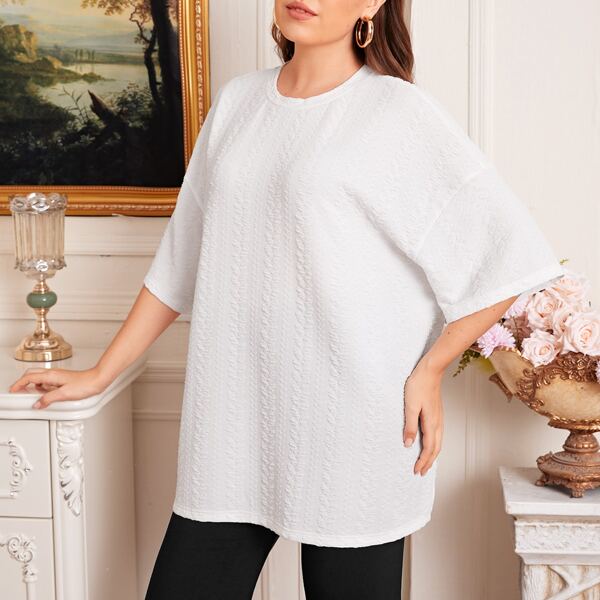 

Plus Drop Shoulder Solid Oversized Tee, White