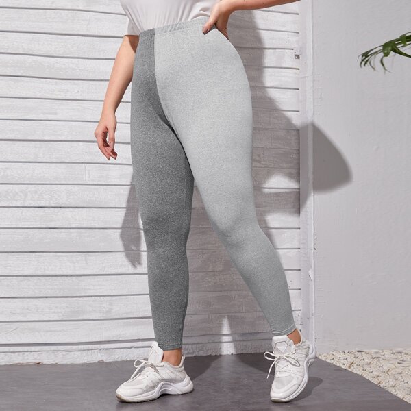 

Plus Two Tone High Waisted Leggings, Grey