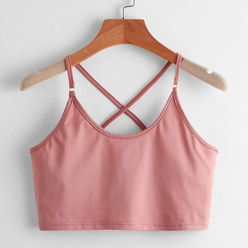 

Solid Criss Cross Crop Cami, Dusty pink