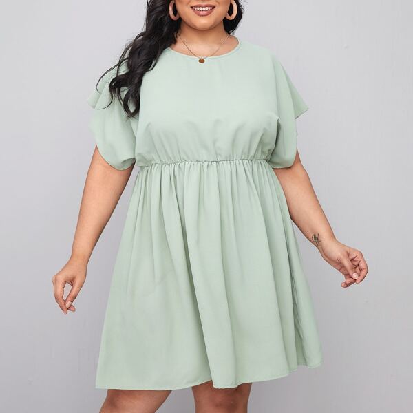 

Plus Keyhole Back Batwing Sleeve A-line Dress, Mint green
