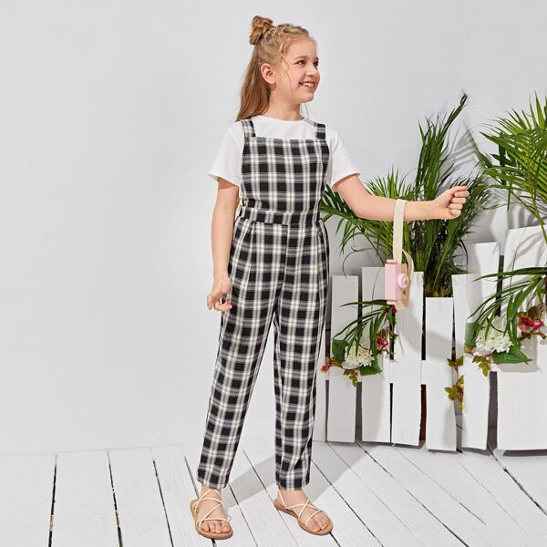 

Girls Tartan Pinafore Jumpsuit Without Top, Multicolor