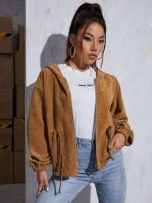 SHEIN Drop Shoulder Drawstring Waist Cord Jacket