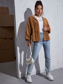SHEIN Drop Shoulder Drawstring Waist Cord Jacket