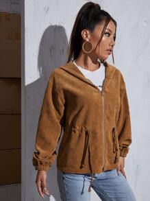 SHEIN Drop Shoulder Drawstring Waist Cord Jacket