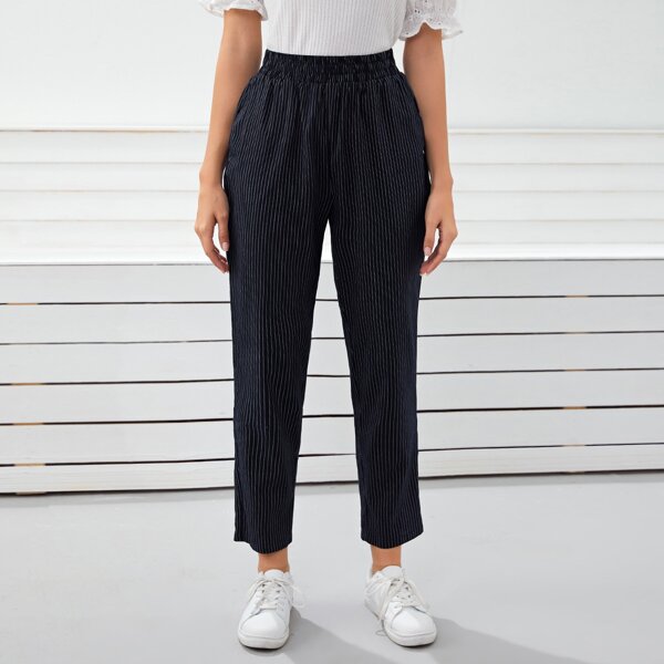 

Striped Crop Pants, Navy blue