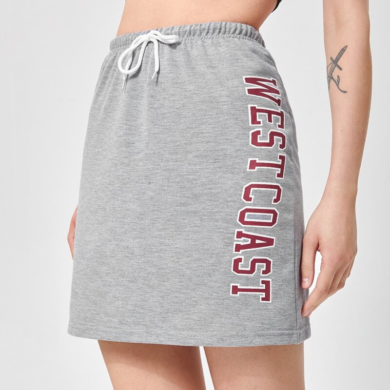 

Letter Graphic Drawstring Skirt, Light grey