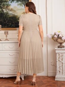 Modelyn Plus Pleated Glitter Dress - Khaki - View 3
