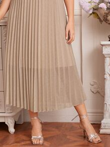 Modelyn Plus Pleated Glitter Dress - Khaki - View 5