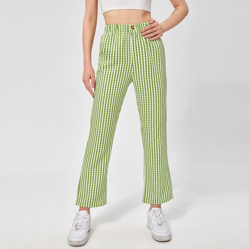 

Straight Leg Plaid Pants, Lime green