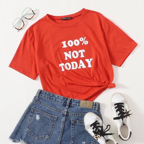 

Slogan Graphic Round Neck Tee, Burnt orange