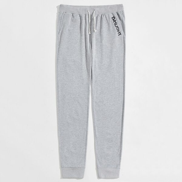 

Men Letter Graphic Slant Pocket Sweatpants, Light grey