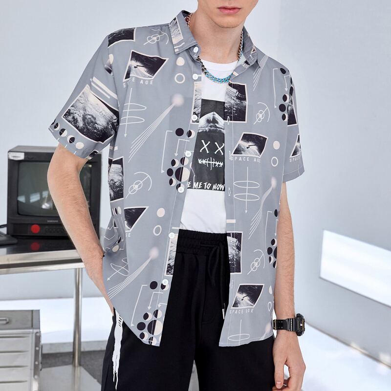 

Guys Letter Graphic Shirt, Grey