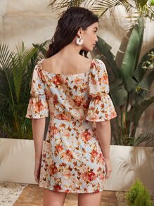 SHEIN Frenchy Floral Hook & Eye Front Dress Summer Vacation Flower - Multicolor - View 2