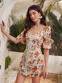 SHEIN Frenchy Floral Hook & Eye Front Dress Summer Vacation Flower - Multicolor - View 3