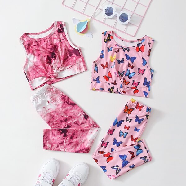

Toddler Girls Butterfly And Tie Dye Tank Top & Pants, Pink