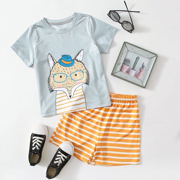 

Toddler Boys Cartoon Graphic Tee & Striped Shorts, Multicolor