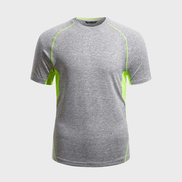 

Men Contrast Neon Mesh Panel Stitch Detail Sports Tee, Light grey