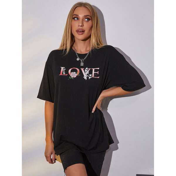 

Letter Graphic Drop Shoulder Tee, Black