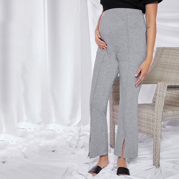 

Maternity Split Hem Solid Pants, Light grey