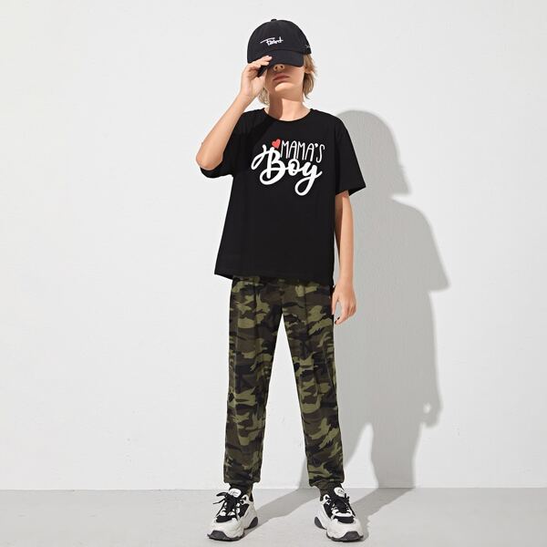 

Boys Letter Graphic Tee and Camo Pants Set, Multicolor