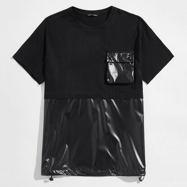 

Men Flap Pocket Mixed Media Tee, Black