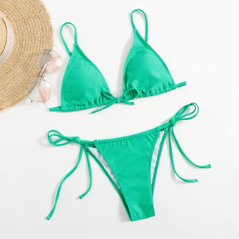 

Triangle Tie Side Bikini Swimsuit, Green