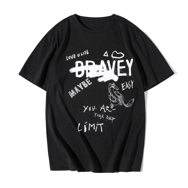 

Men Slogan Graphic Tee, Black