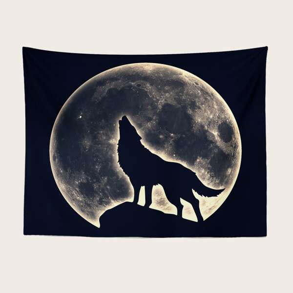 

Wolf & Moon Print Tapestry, Multicolor