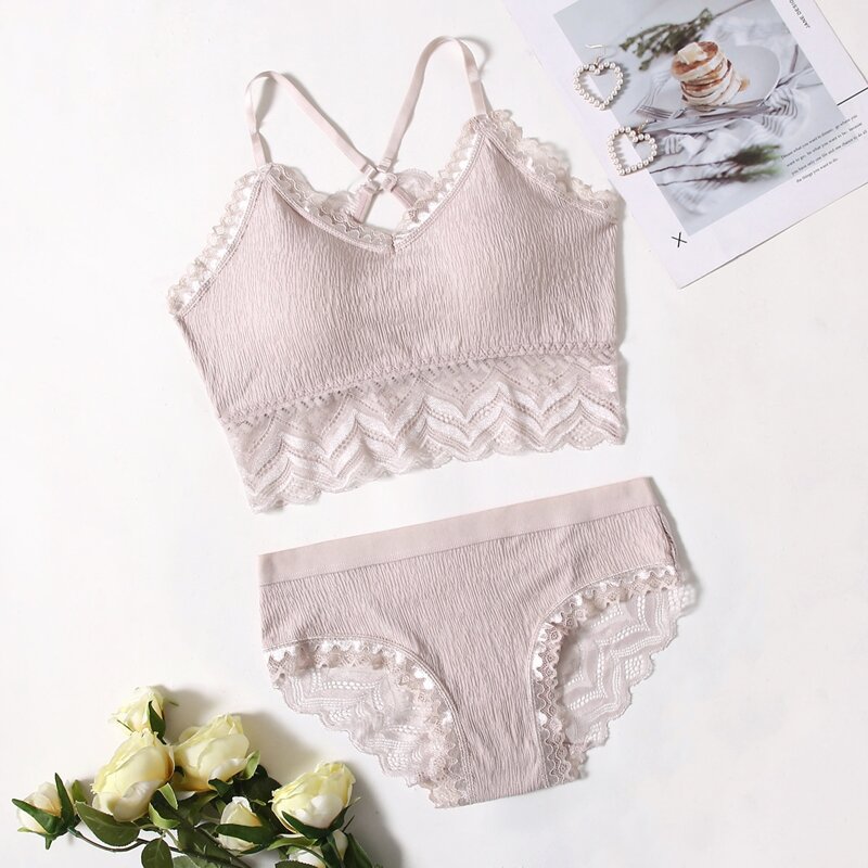 

Solid Lace Trim Lingerie Set, Pink