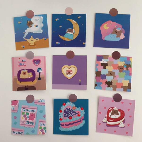 

9pcs Cartoon Graphic Postcard, Multicolor