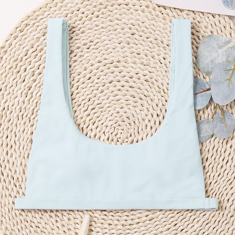 

Solid Scoop Neck Bikini Top, Baby blue