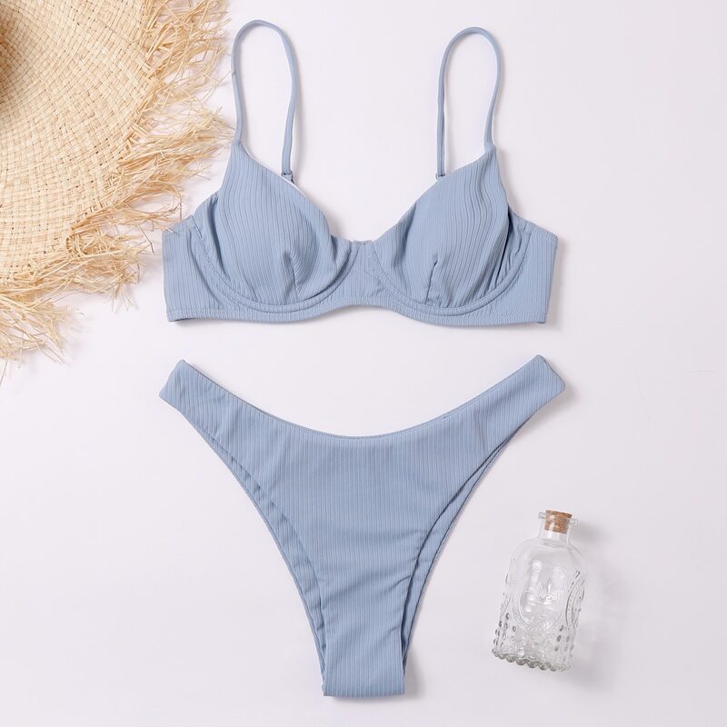 

Underwire High Leg Bikini Swimsuit, Blue