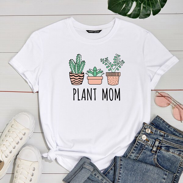 

Plants And Letter Graphic Tee, White
