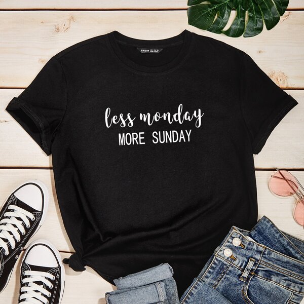 

Slogan Graphic Crew Neck Tee, Black