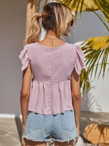 لباس علوي بحافة مكشكش وبلون موحد - ارجواني - مشاهدة 2